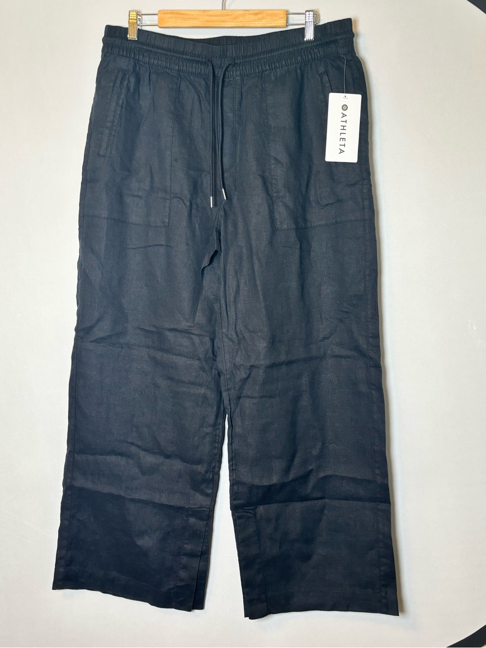 NWT Athleta Women’s Retreat Linen Wide Leg  Black Pants Drawstring Sz XL